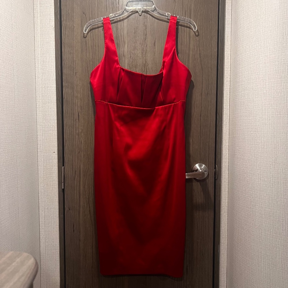 Calvin Klein Red Satin Sheath Cocktail Dress – Size 8